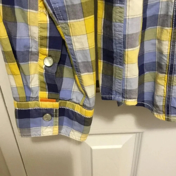 Boss Orange  - Hugo Boss Yellow Blue White 100% Cotton Shirt Sz M - Picture 5 of 6